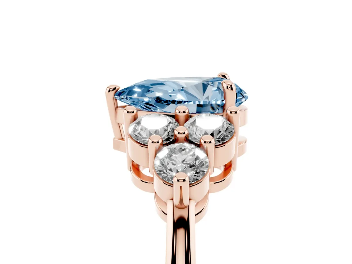 Fancy Blue Pear Cut Brilliant Diamond Cluster Accent Solitaire Ring with Prong Setting Rose gold