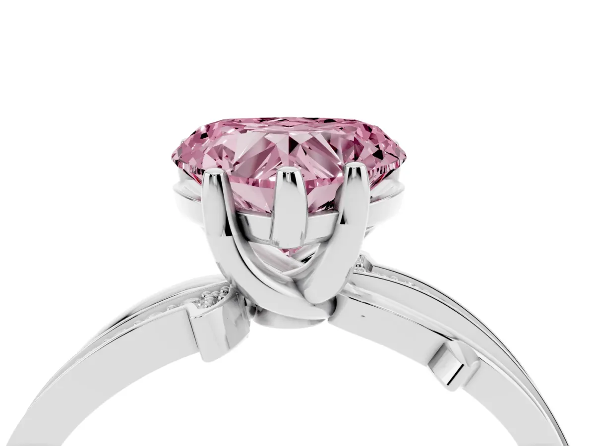 Fancy Pink Heart Cut Solitaire Twist Band with Pavé Accents and Four-Prong Setting Silver
