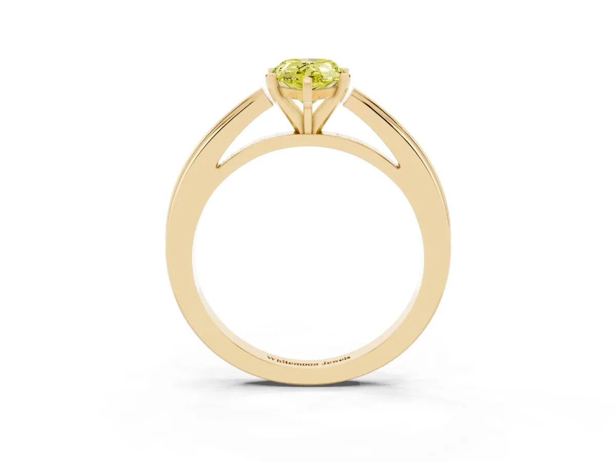 Fancy Yellow Pear Cut Solitaire Diamond Ring with Four-Prong Setting and Classic Band Yellow gold