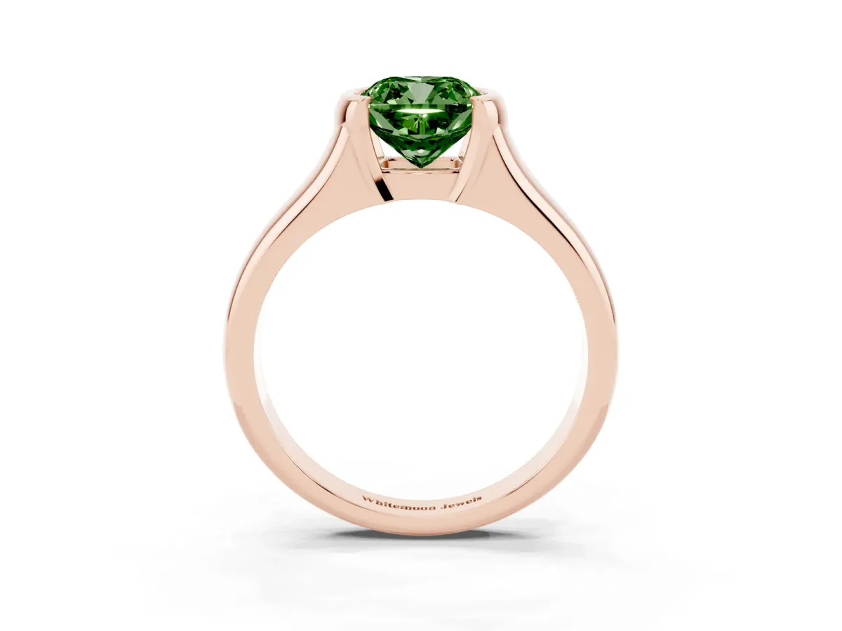 Fancy Green Cushion Cut Solitaire Tension Set Diamond Ring with Split Shank Band Rose gold