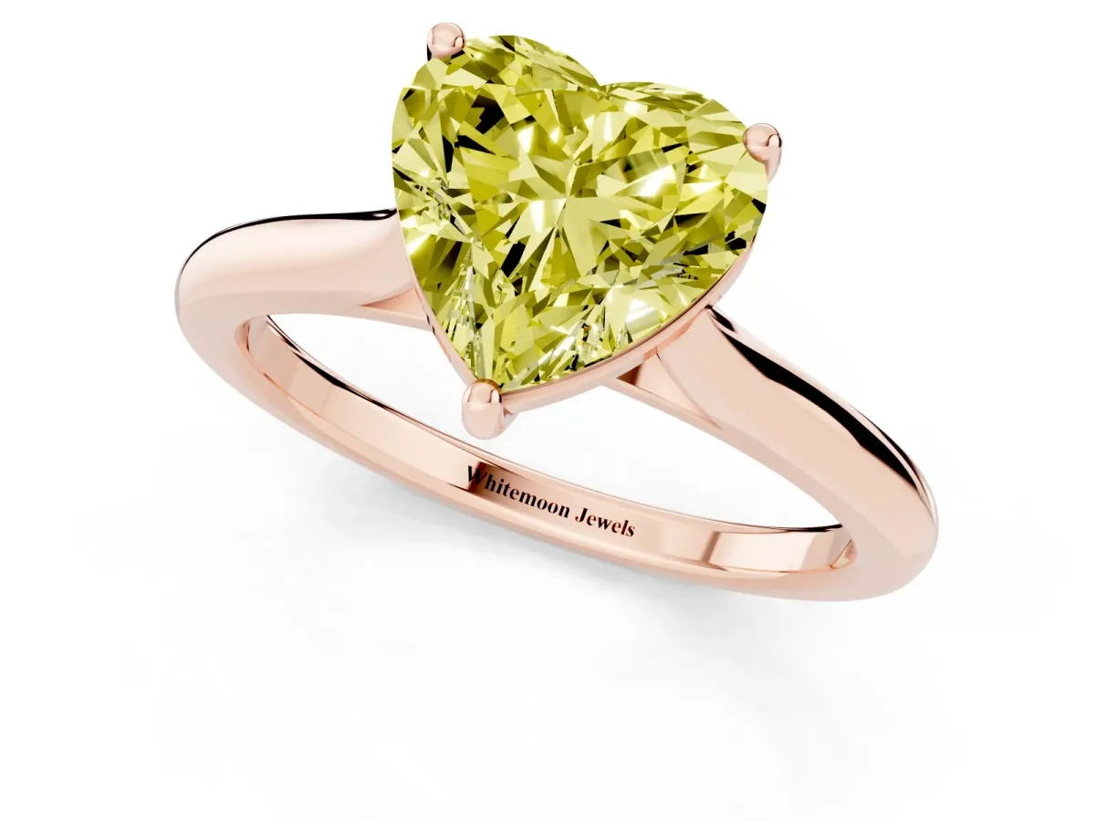 Fancy Yellow Heart Cut Cut Solitaire Ring with Cathedral Band and Four-Prong Setting Rose gold