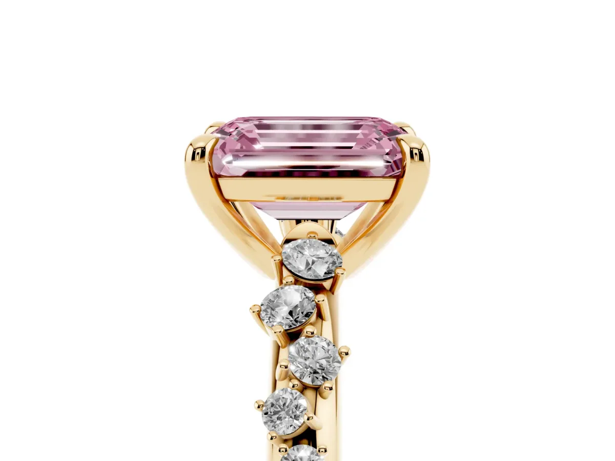 Fancy Pink Emerald Cut Cut Diamond Vine Band with Four-Prong Setting Yellow gold
