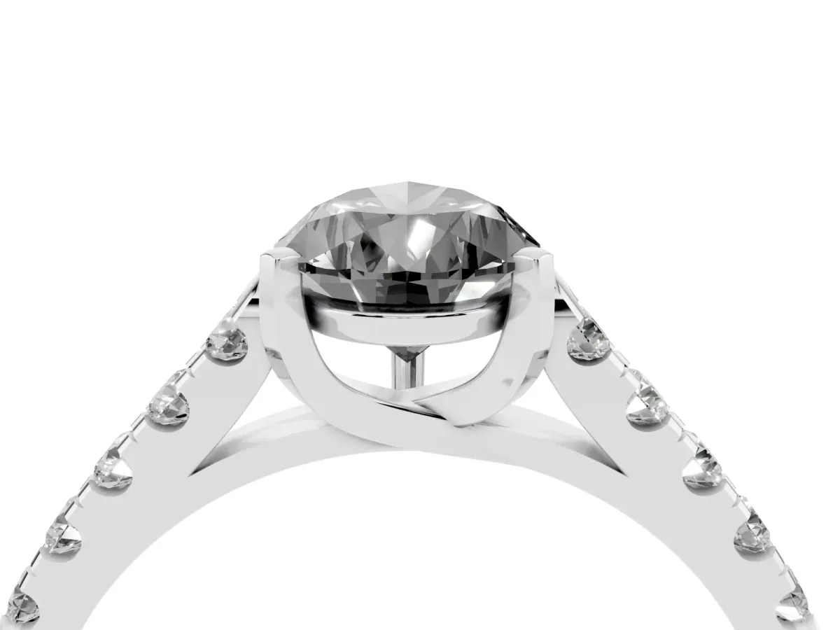 Fancy Black Pear Cut Diamond Pavé Band Solitaire Ring with Prong Setting Silver