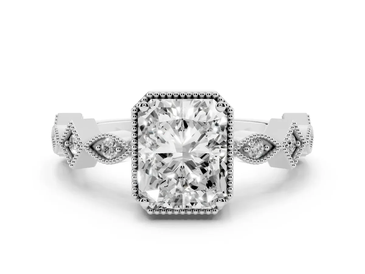 Radiant Cut Milgrain Marquise Diamond Twist Band Ring Silver