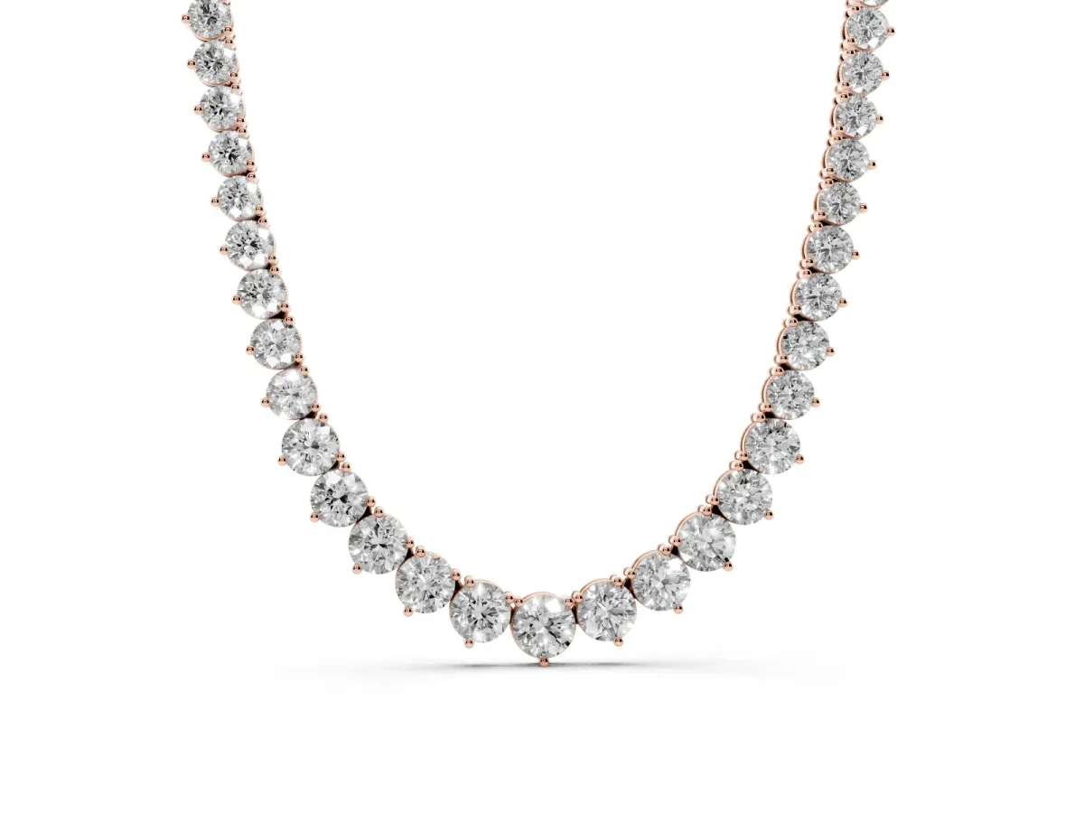 Round Diamond Tennis Necklace with Three-Prong Setting Rose gold
