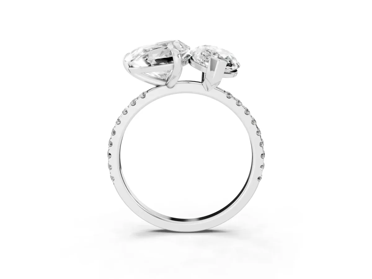 Heart and Marquise Toi Moi Ring with Prong Setting and Pave Band Platinum