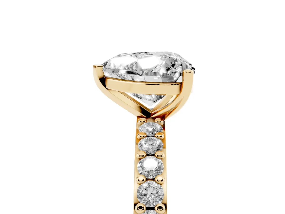 Heart Cut Cut Diamond Solitaire with Pave Band and Four-Prong Setting Yellow gold