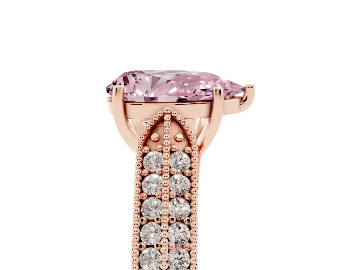 Fancy Pink Pear Cut Cut Pave Split Shank Engagement Ring with Four-Prong Setting Rose gold