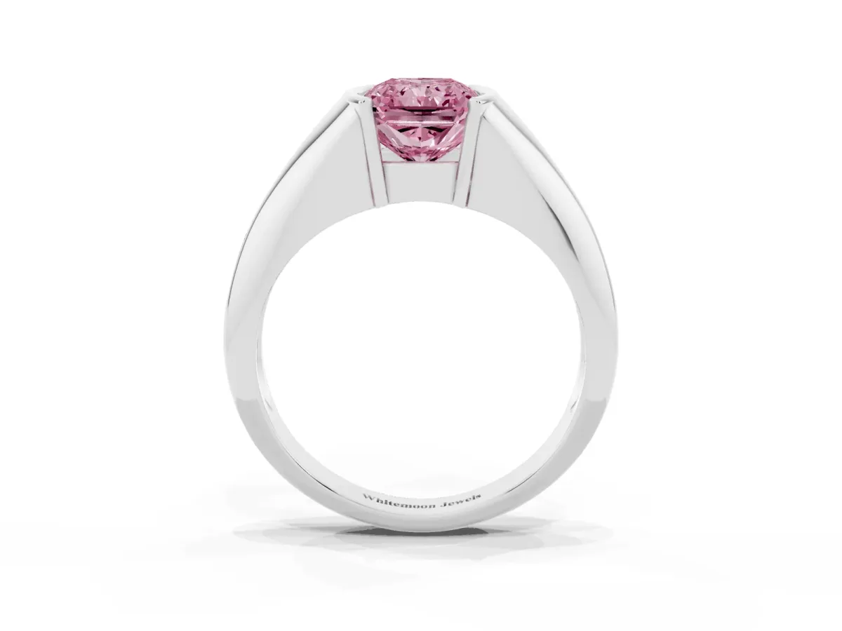 Fancy Pink Radiant Cut Solitaire Tension Set Diamond Ring Platinum