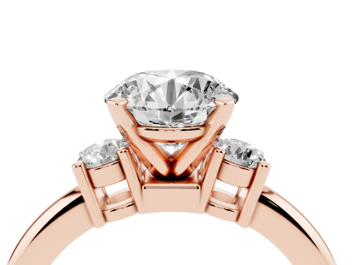 Three-Stone Round Cut Cut Diamond Solitaire with Prong Setting and Classic Band Rose gold