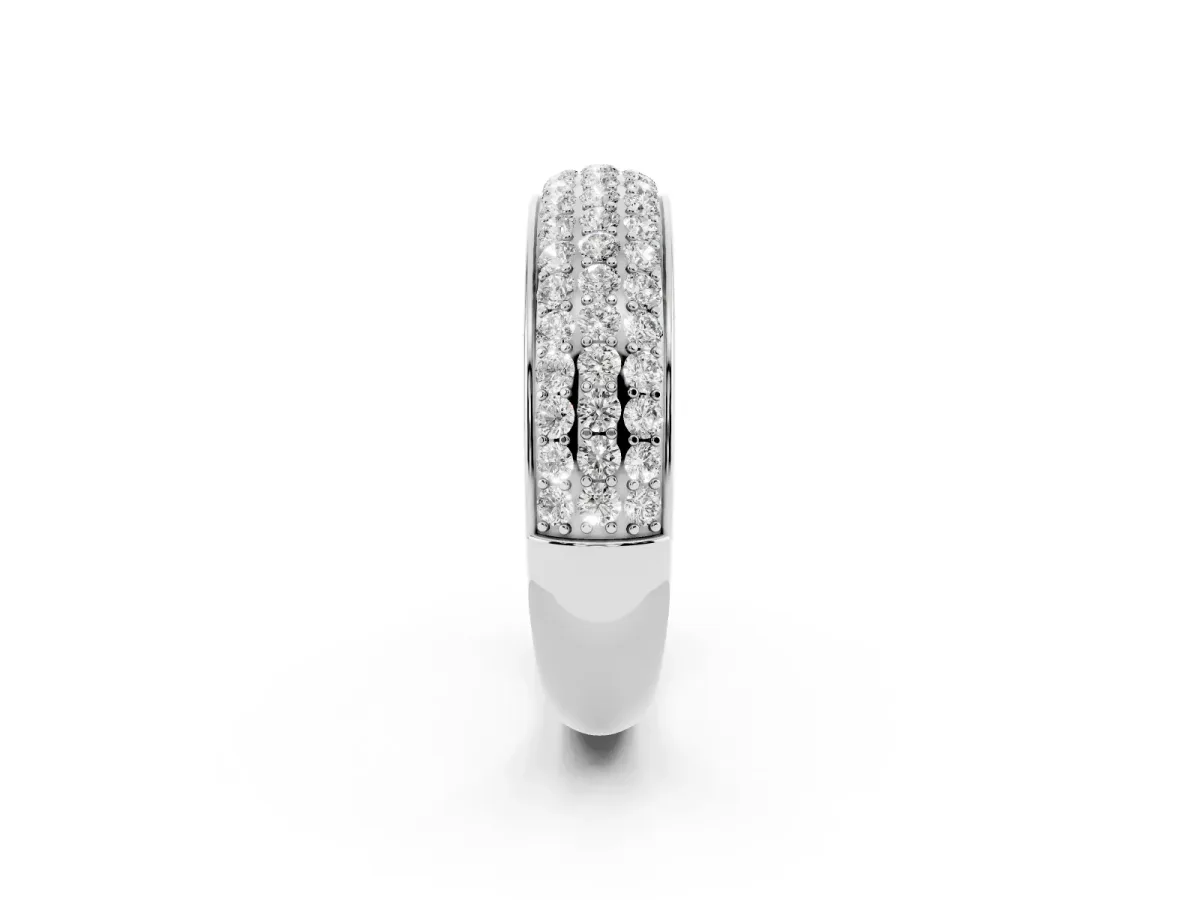 Three-Row Round Diamond Eternity Band with Shared Prong Setting Silver