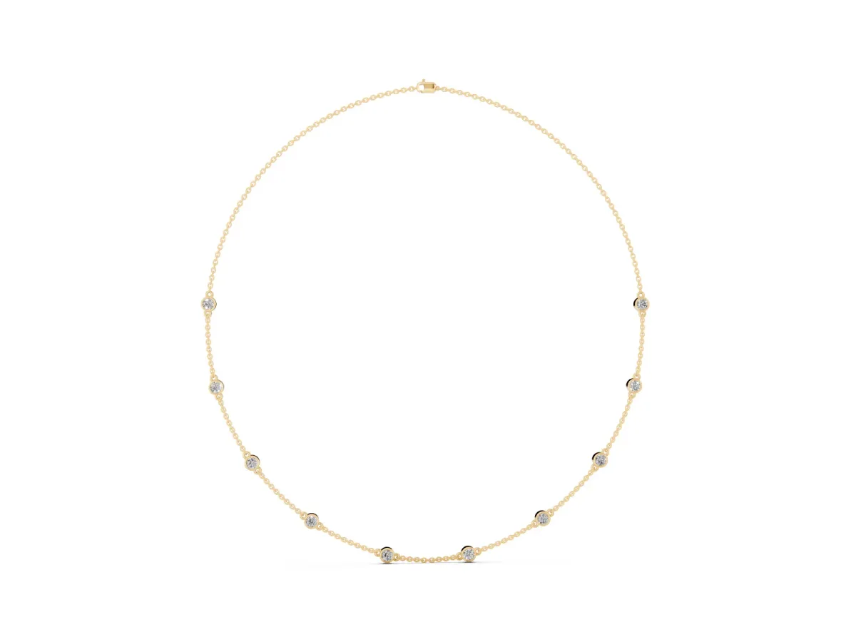 Bezel-Set Round Diamond Station Necklace Yellow gold