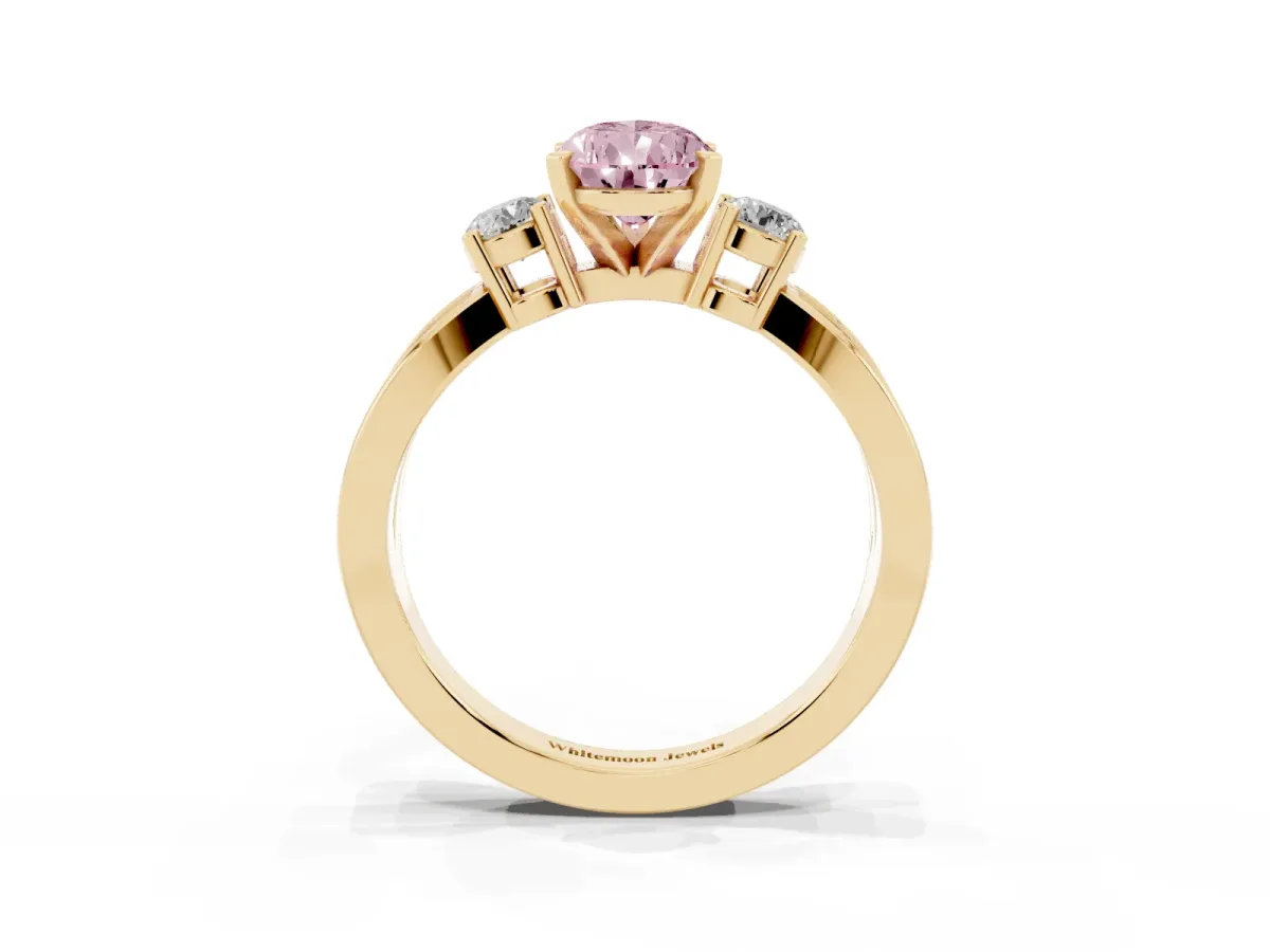 Fancy Pink Three-Stone Pear Cut Cut Diamond Twist Band with Prong Setting Yellow gold