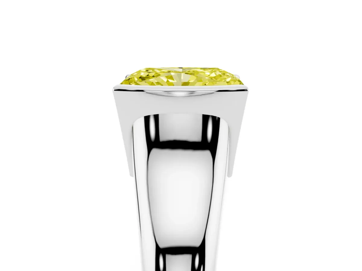 Fancy Yellow Radiant Cut Solitaire Tension Set Diamond Ring with Split Shank Band Silver