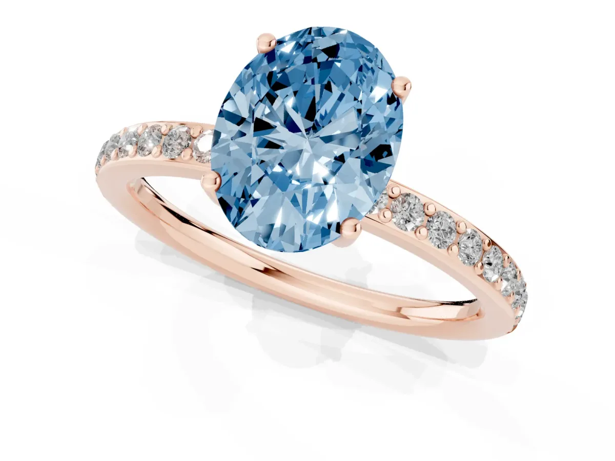 Fancy Blue Oval Cut Cut Diamond Pavé Band Ring with Four-Prong Setting Rose gold