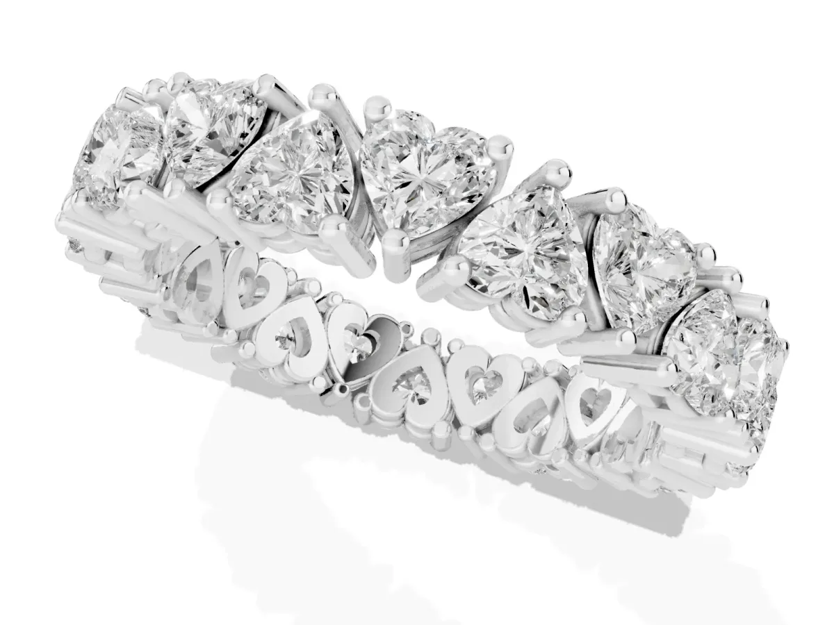 Heart Cut Eternity Band with Shared Prong Setting Silver