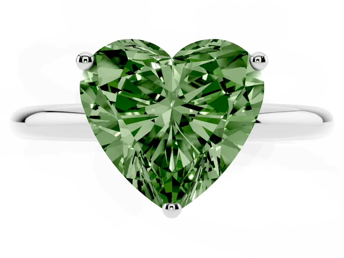 Fancy Green Heart Cut Cut Solitaire Engagement Ring with Four-Prong Setting and Classic Band Silver