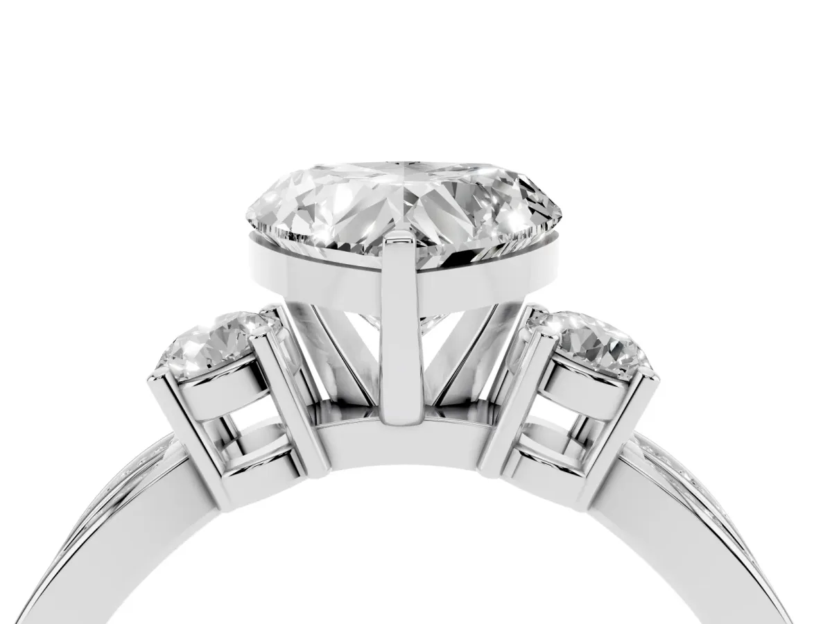 Three-Stone Heart Cut Cut Diamond Twist Band with Prong Setting Silver