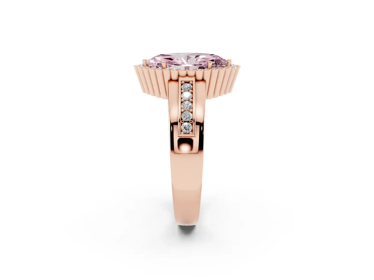 Fancy Pink Marquise Cut Cut Halo Pave Band Four-Prong Ring Rose gold