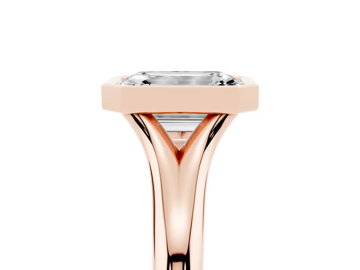 Bezel Set Emerald Cut Solitaire Diamond Ring with Smooth Band Rose gold