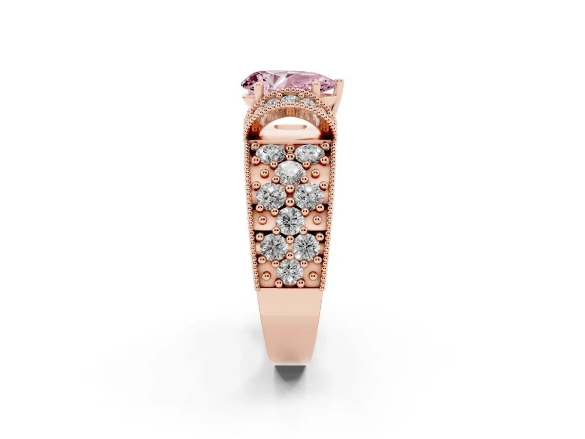 Fancy Pink Pear Cut Halo Pave Diamond Engagement Ring with Milgrain Detailing Rose gold