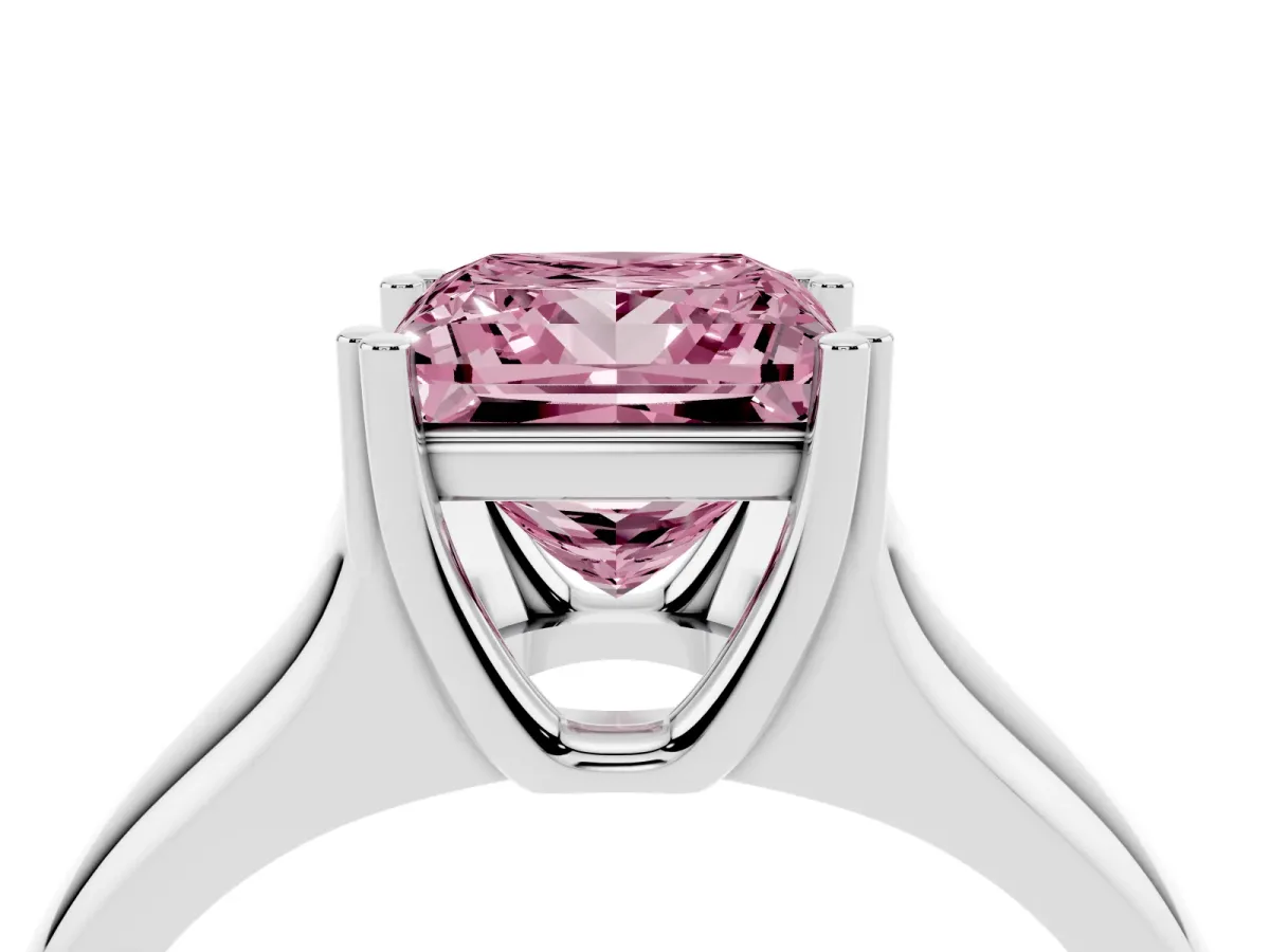 Fancy Pink Princess Cut Diamond Solitaire Ring with Wide Band and Prong Setting Silver