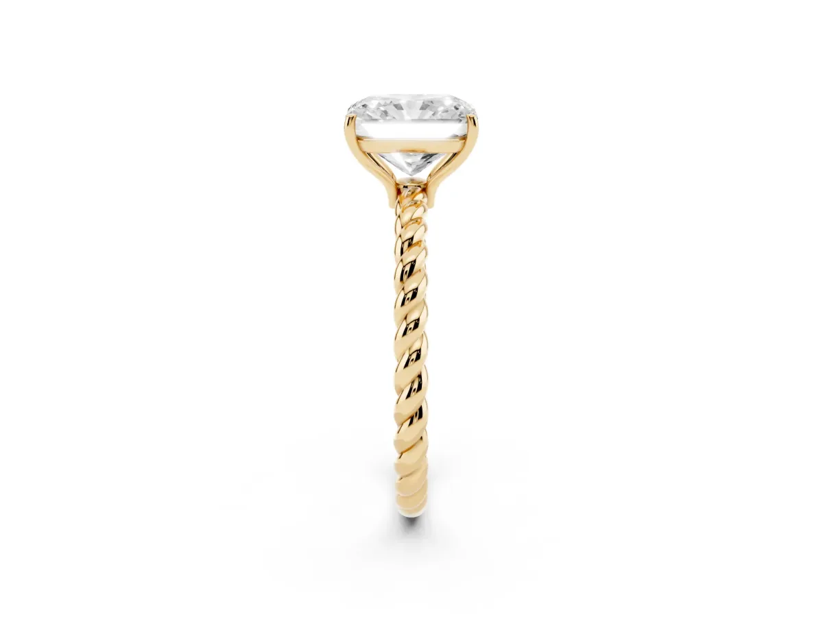 Radiant Cut Solitaire Twist Band Ring with Four-Prong Setting Yellow gold