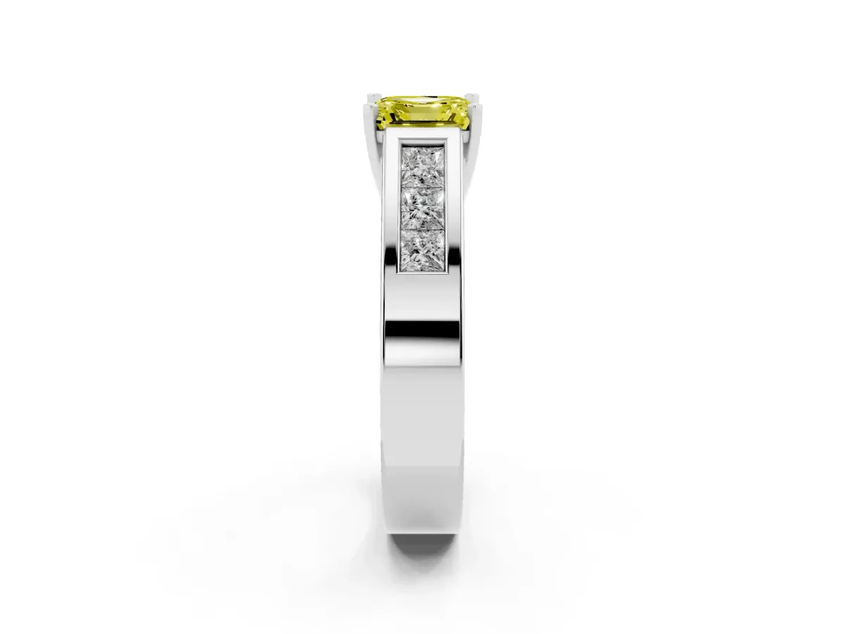 Fancy Yellow Asscher Cut Cut Channel Set Solitaire Ring with Four-Prong Setting White gold