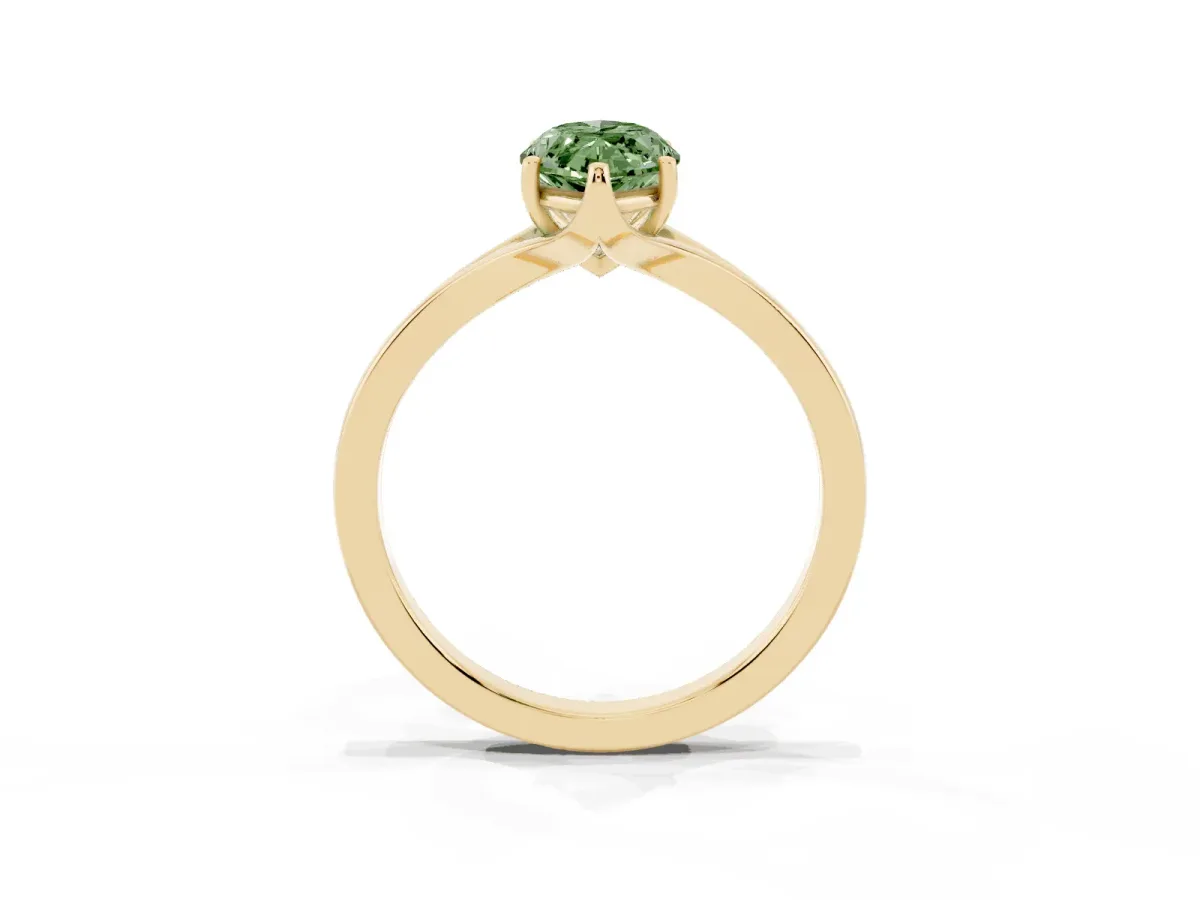 Fancy Green Marquise Cut Solitaire Diamond Ring with Six-Prong Setting and Tapered Band Yellow gold