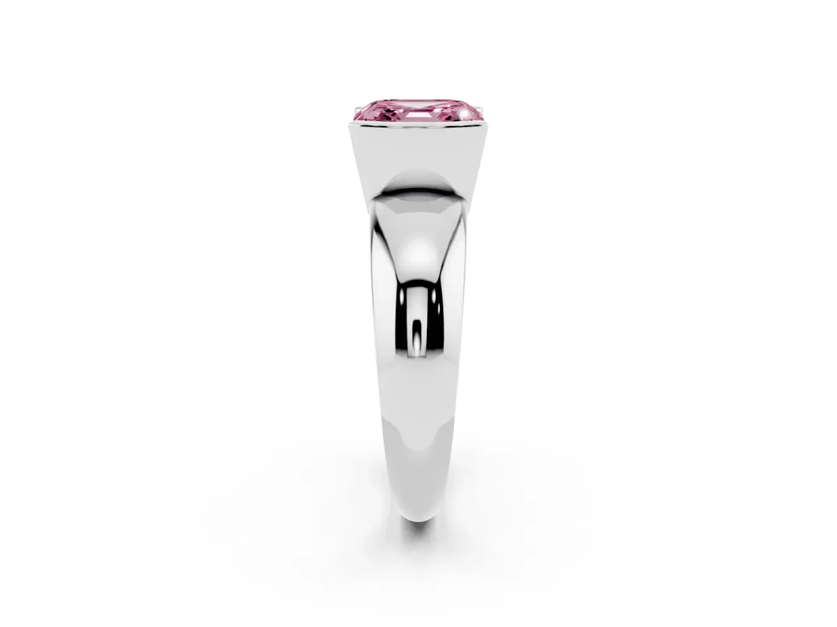 Fancy Pink Asscher Cut Solitaire Tension Set Diamond Ring with Wide Band Silver
