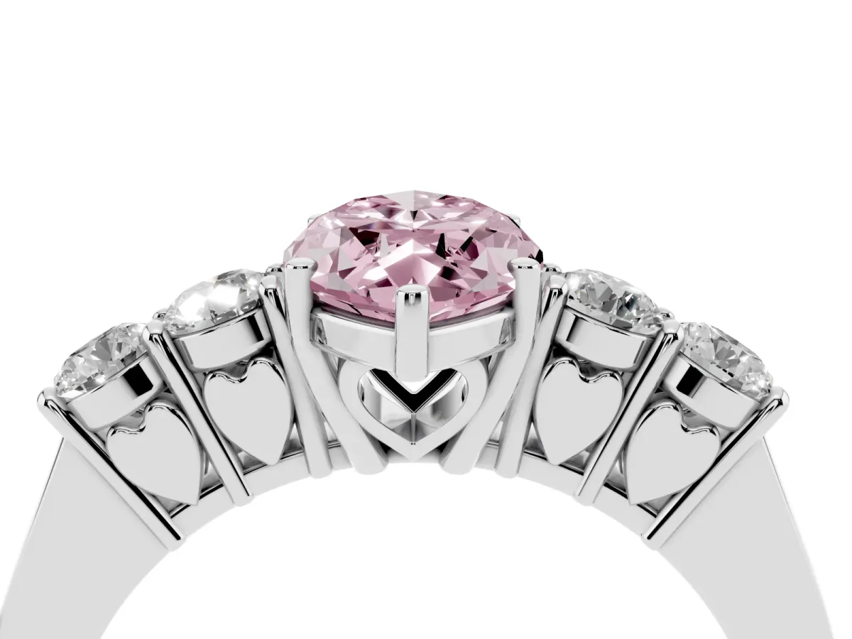 Fancy Pink Marquise Cut Cut Diamond Five-Stone Prong Set White Gold Ring Silver