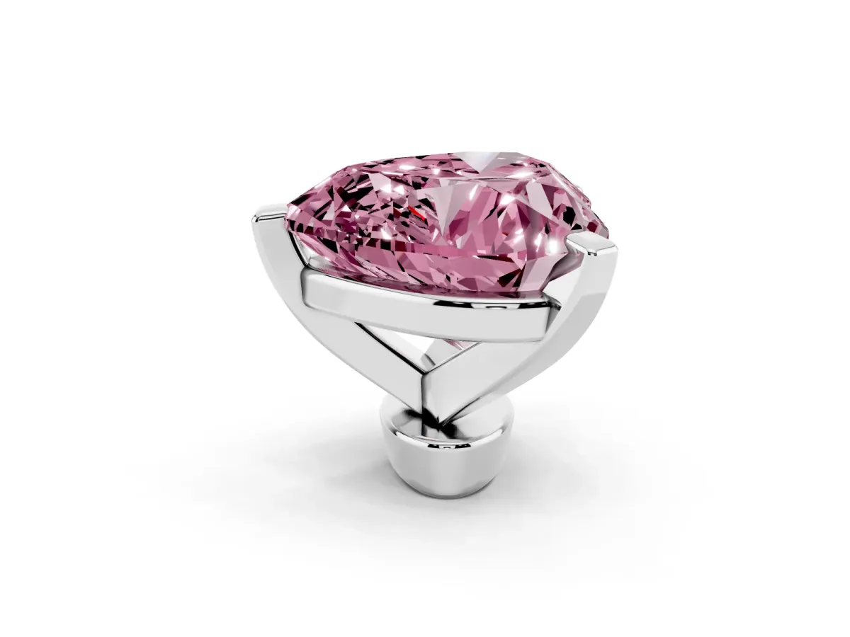 Fancy Pink Heart Cut Diamond Solitaire Ring with Prong Setting and Classic Band Silver