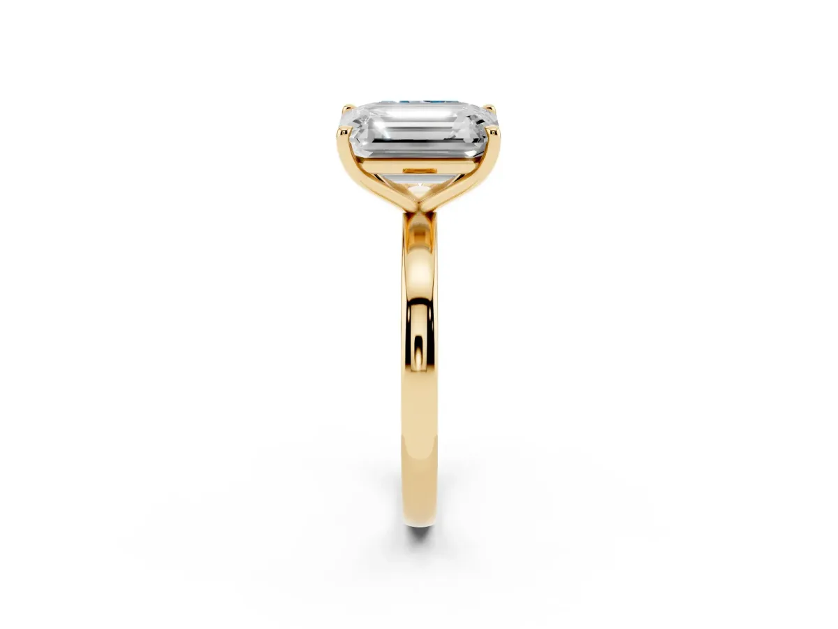 Fancy Blue Radiant Cut and Emerald Cut Toi Moi Ring with Prong Setting Yellow gold
