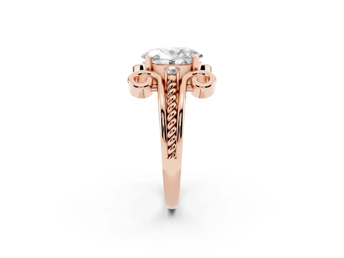 Oval Cut Solitaire Twisted Band Scroll Prong Ring Rose gold