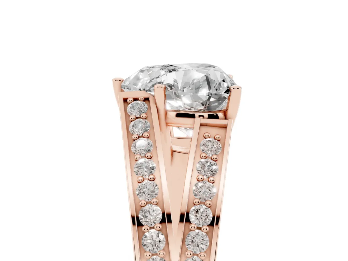 Heart Cut Diamond Split Shank Ring with Pavé Band and Four-Prong Setting Rose gold