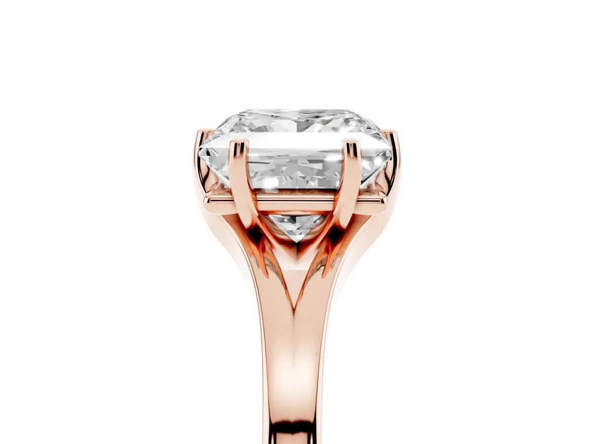 Princess Cut Solitaire Diamond Ring with Six-Prong Setting and Tapered Band Rose gold