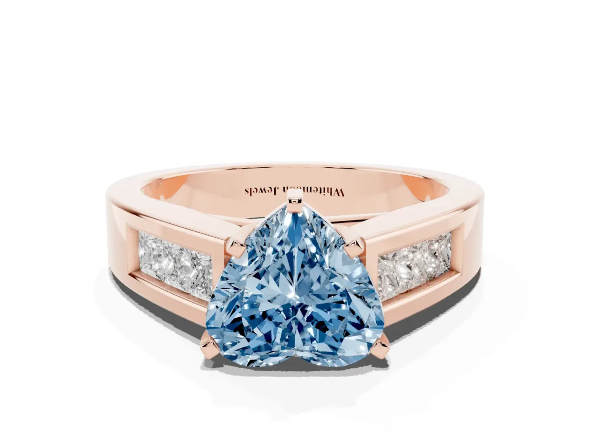 Fancy Blue Heart Cut Cut Channel Set Solitaire Ring with Four-Prong Setting Rose gold