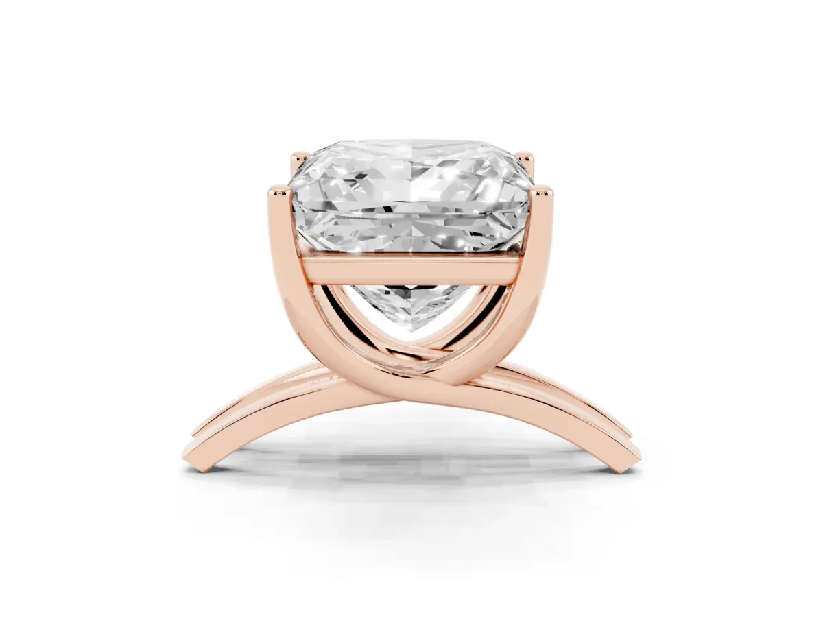 Princess Cut Cut Diamond Solitaire Engagement Ring with Tapered Plain Band and Four-Prong Setting Rose gold