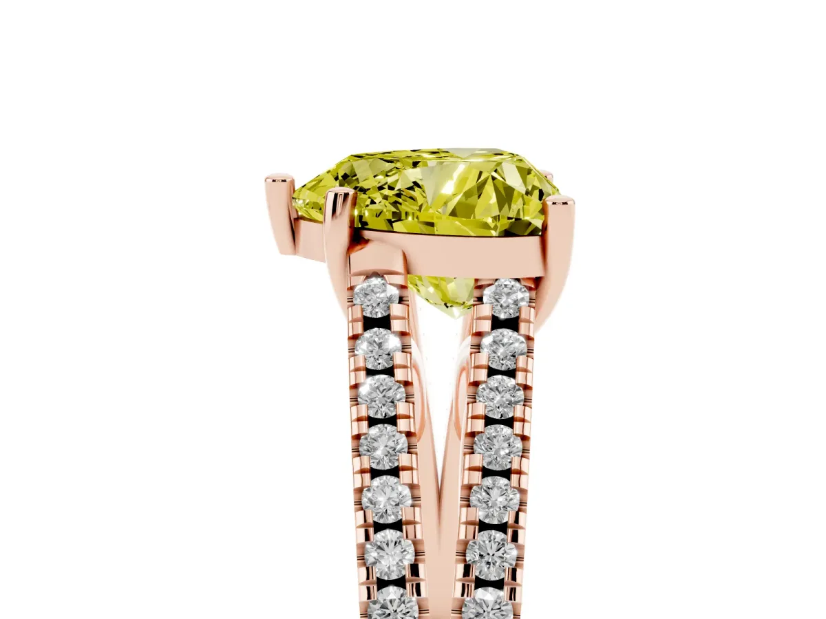 Fancy Yellow Heart Cut Diamond Solitaire Engagement Ring with Split Shank Pavé Band Rose gold