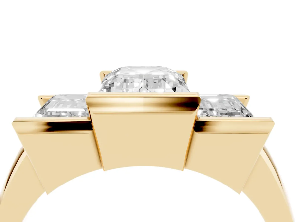 Three Stone Emerald Cut Cut Channel Set Diamond Ring Yellow gold