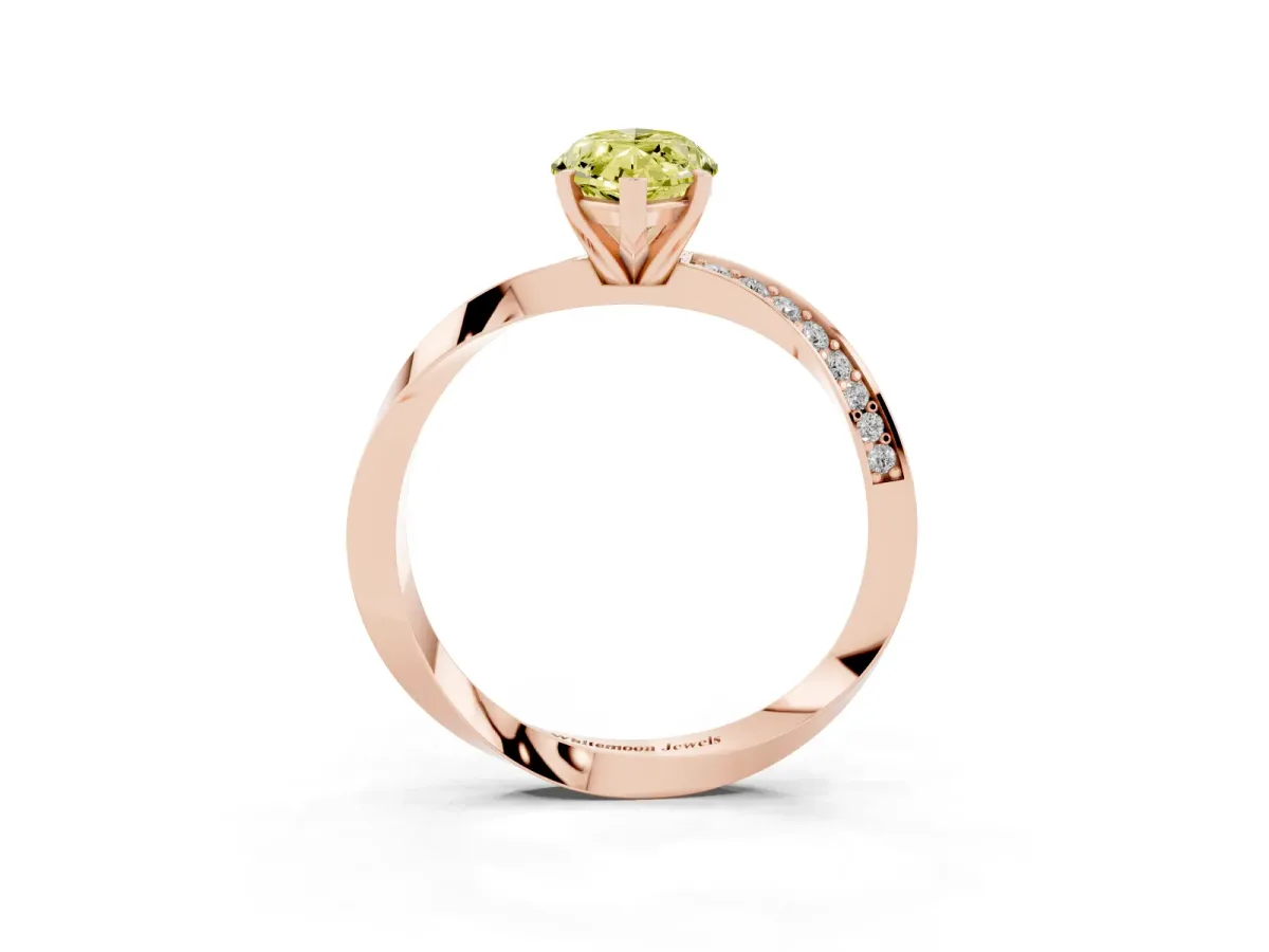 Fancy Yellow Marquise Cut Diamond Engagement Ring with Side Stone Accents and Four-Prong Setting Rose gold