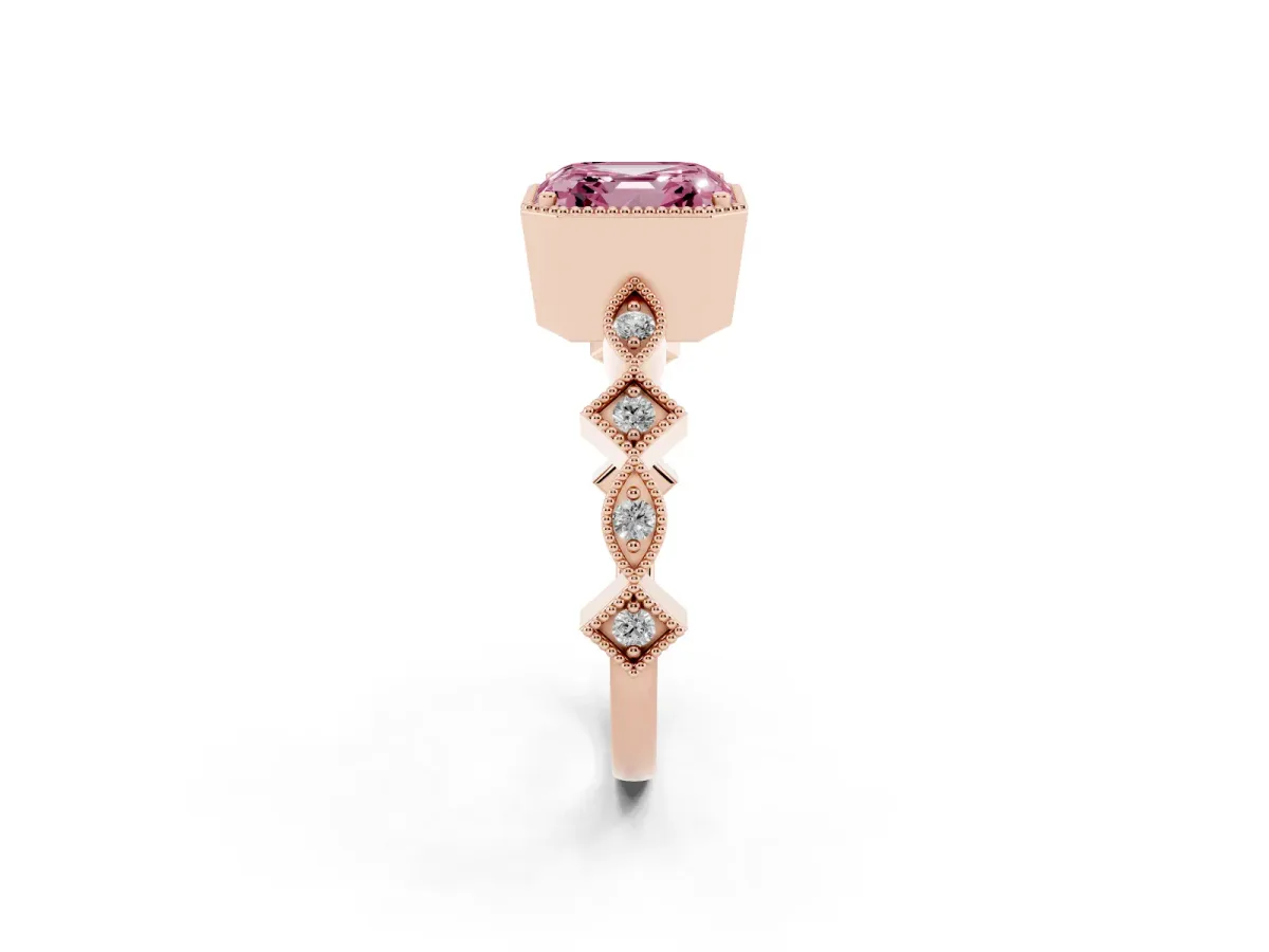 Fancy Pink Asscher Cut Milgrain Marquise Diamond Twist Band Ring Rose gold