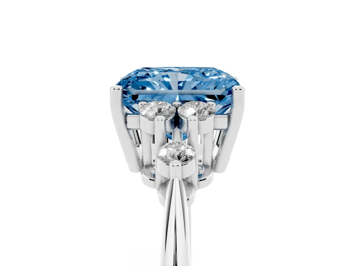 Fancy Blue Radiant Cut Cut Diamond Cluster Ring with Solitaire Band and Four-Prong Setting Silver