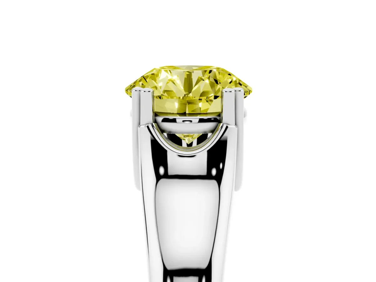 Fancy Yellow Round Cut Diamond Solitaire Ring with Wide Band and Prong Setting Silver