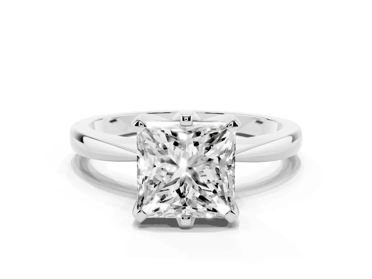 Princess Cut Solitaire Engagement Ring with Six-Prong Setting and Tapered Band White gold