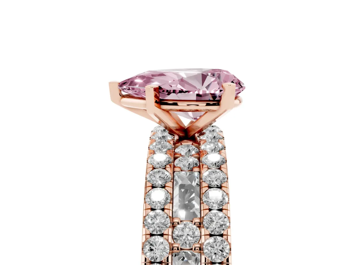 Fancy Pink Pear Cut Diamond Solitaire Ring with Pavé and Channel Set Band Rose gold