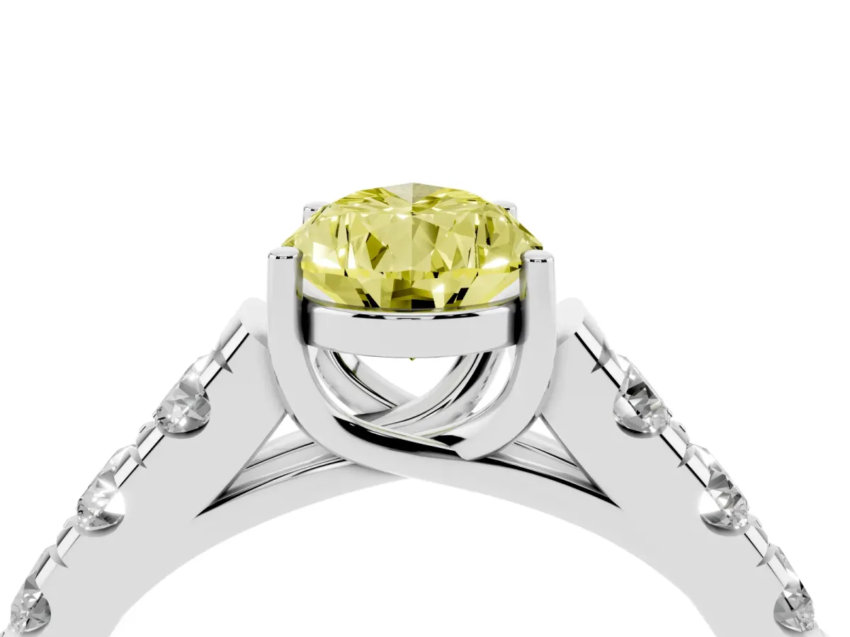 Fancy Yellow Pear Cut Cut Diamond Solitaire Ring with Micro Pave Band and Prong Setting Silver