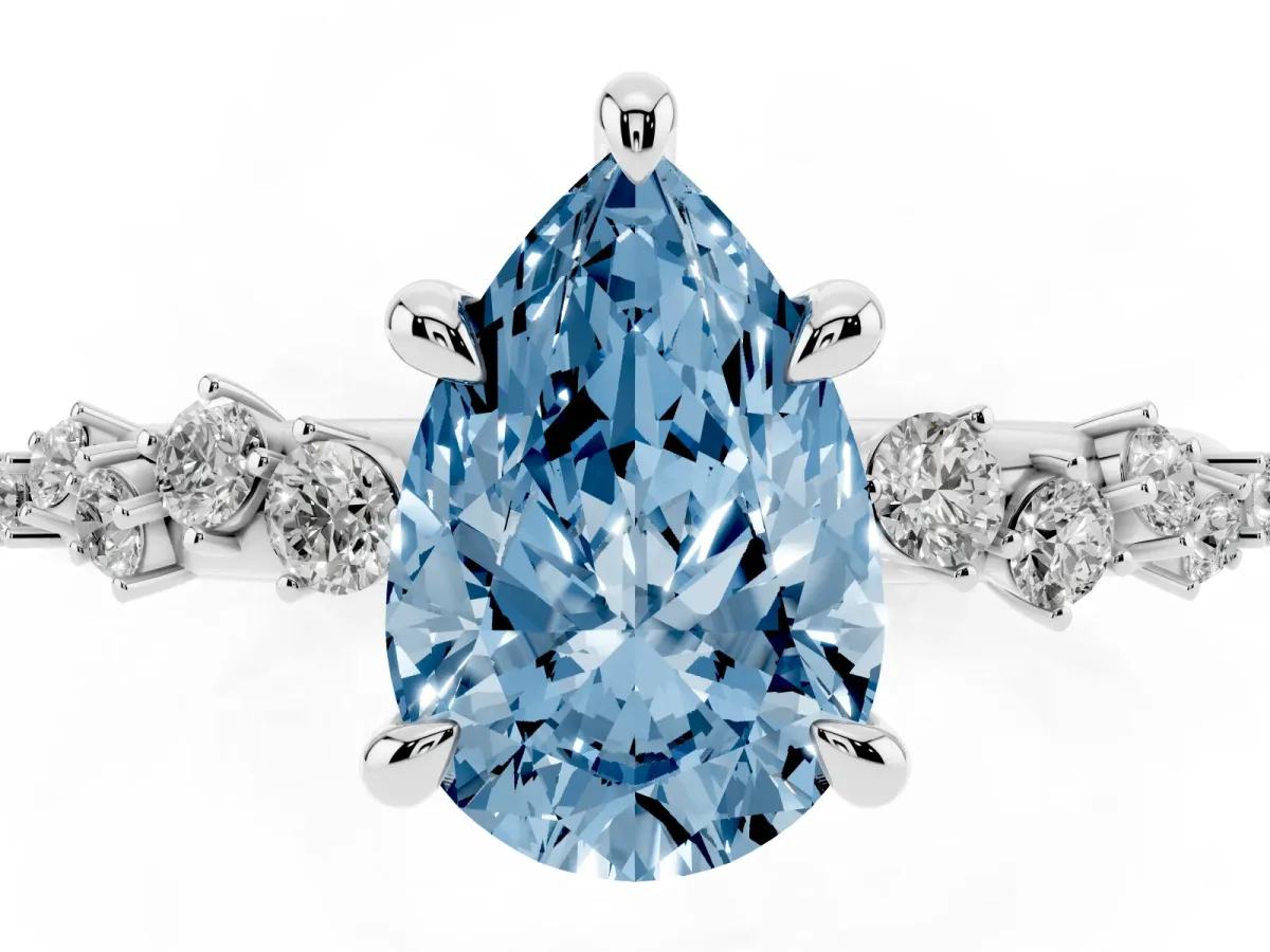 Fancy Blue Pear Cut Cut Diamond Vine Band with Four-Prong Setting Platinum