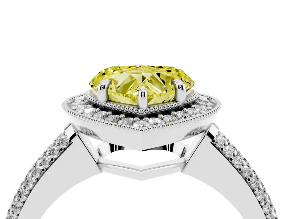 Fancy Yellow Heart Cut Cut Halo Diamond Pave Band with Four-Prong Setting Platinum