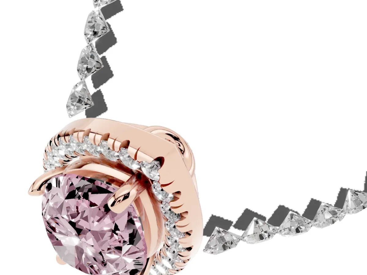 Fancy Pink Marquise Cut Halo Pavé Diamond Engagement Ring with Four-Prong Setting Rose gold